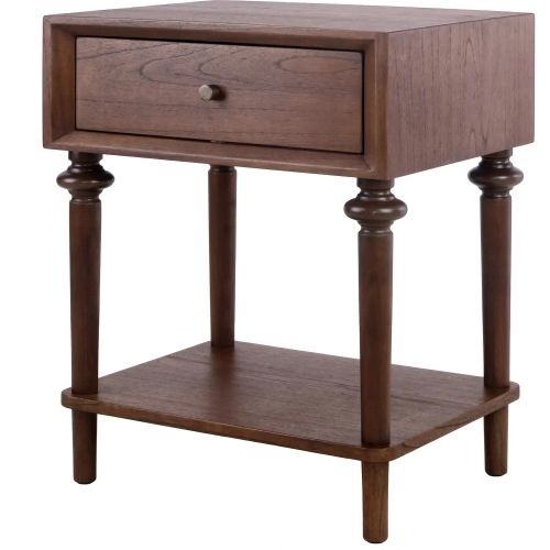 Romilda Nightstand Side Table in Walnut Brown Finish Wood